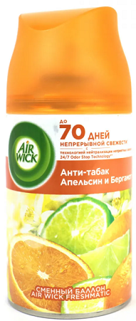 Сменный аэроз. баллон к авт. освеж. воздуха "Айр Вик" Анти табак/Бергамот+Апельсин