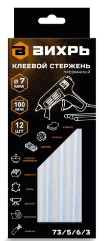 Клеевой стержень 7х100мм, 12шт. Вихрь