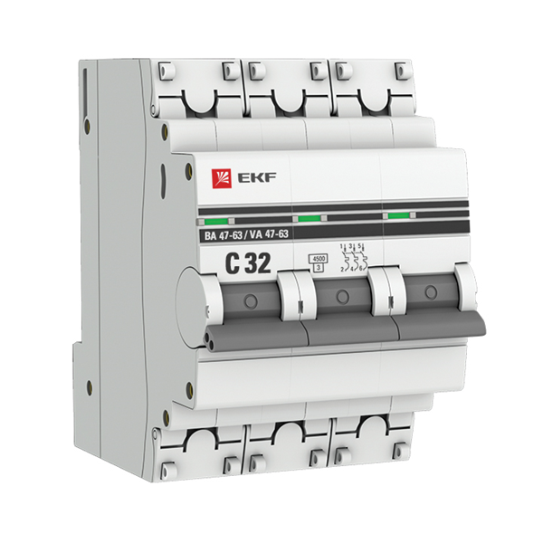 EKF PROxima автоматический выкл. ВА 47-63 3P 32А 4,5kA х-ка С mcb4763-3-32C-pro (с опломбировкой)