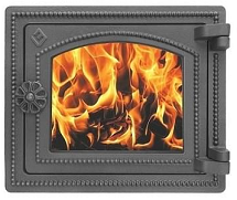 Дверца Везувий чугунная печная, (ДТ-3С) стекло, 250х290 мм, антрацит