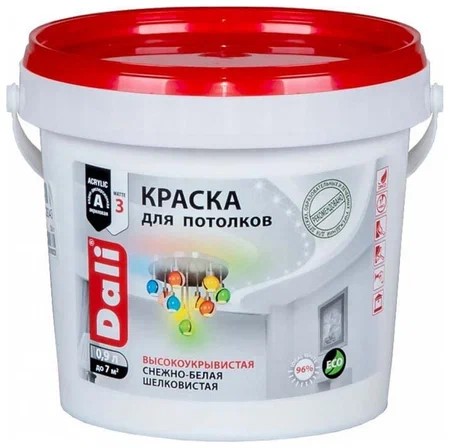 Краска водоэмульсионная DALI для потолков 0,9л акриловая (20904) 6щт/уп