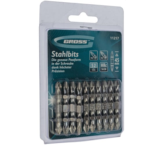 Бита двухстор., PH2-PZ2х45мм, сталь S2, 10шт.// Gross