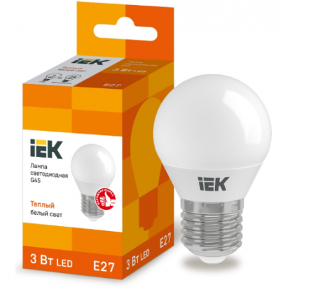 Лампа светодиодная ECO G45 7Вт шар 3000К тепл. бел. E14 630лм 230-240В IEK LLE-G45-7-230-30-E14
