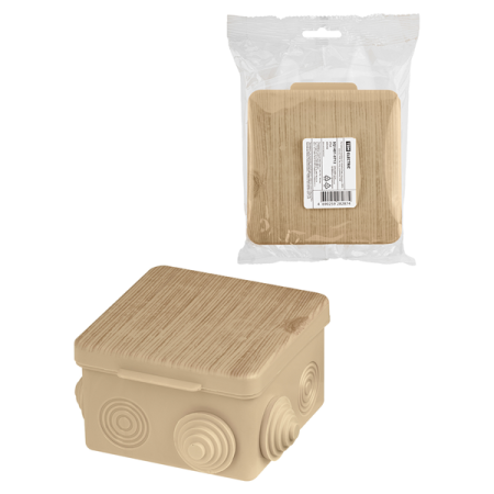 TDM коробка распред. 80х80х50 мм ОУ IP54 сосна, с крышкой, 7 входов, инд. штрихкод SQ1401-0712