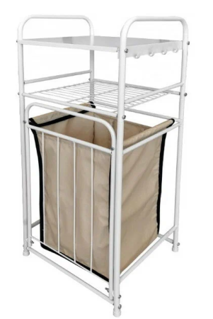 Стеллаж с корзиной для белья 2-х ярусный арт.СК11 цв.белый 685х380х85