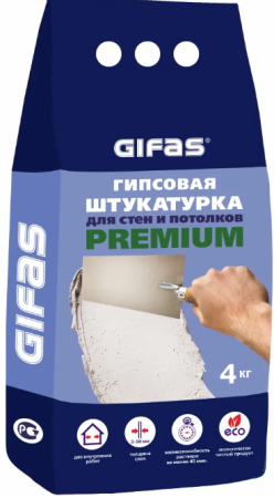 Штукатурка гипсовая Гифас Премиум (Gifas Premium) от 3мм, без шпаклевания, 3кг