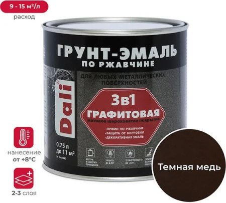Грунт-эмаль "DALI" по ржавчине 3 в 1 графитовая, темная медь (Рогнеда) 0,75л 