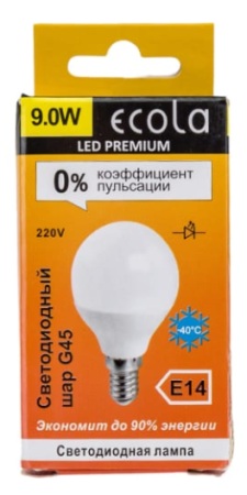 Лампа св/д Ecola шар G45 E14 9W 2700K 82x45 Premium K4QW90ELC