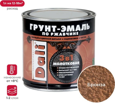 Грунт-эмаль "DALI" по ржавчине МОЛОТКОВАЯ 0,75л бронза (Рогнеда)