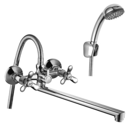 Смеситель для ванны двуручный плоский излив хром L=350мм ROSSINKA Q02-80