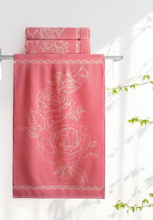 Полотенце AQUARELLE "Розы", 35*70, 100% хлопок, 400 гр/м2 (Розово- персиковый (вид 1))