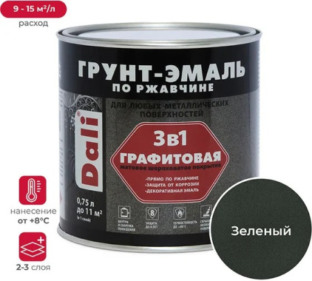 Грунт-эмаль "DALI" по ржавчине 3 в 1 графитовая, зеленый (Рогнеда) 0,75л 