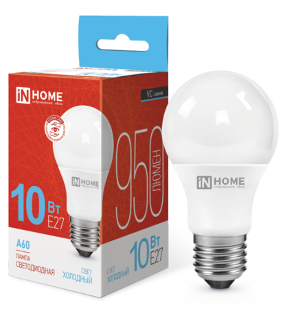 Лампа диодная A60 10Вт  Е27 6500К 950Лм IN HOME