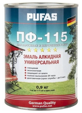 ПУФАС Эмаль ПФ-115 ГОСТ красная (0,9кг)