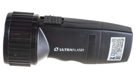 Ultraflash фонарь ручной LED3859 (акк. 4V 0.4Ah) 5св/д 6500K,до 30м, черный/пластик, вилка 220V