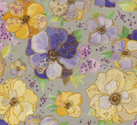 YIEN/Компактный винил на флизе 1,06*10/Molinella/цв.поляна желто-фиолетовая к 31022-15,31023