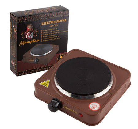 Электроплитка Матрена МА-061, 1 конфорка, диск, 1кВт, коричневая 6057