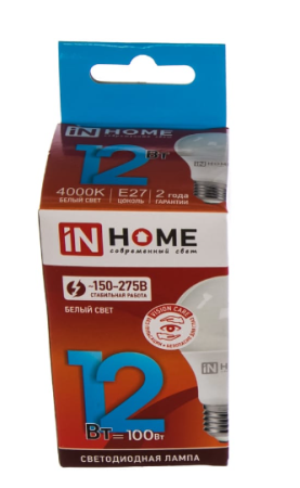 Лампа диодная А60 12Вт Е27 4000К 1140Лм InHome