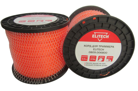 ELITECH 0809.006800 Леска, 2.0мм, 378м, би-материал, витой квадрат, катушка