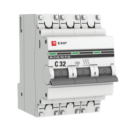 EKF PROxima автоматический выкл. ВА 47-63 3P 32А 4,5kA х-ка С mcb4763-3-32C-pro (с опломбировкой)